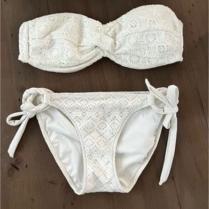Victoria’s Secret white lace bikini, bandeau top. Top medium, bottoms small